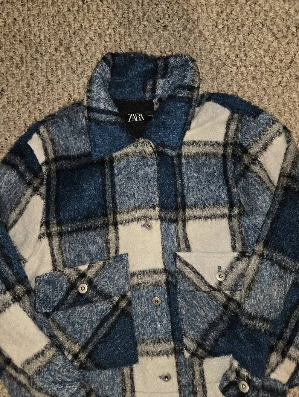 ZARA Jacket Womens Size XSmall Plaid Shacket Large Pockets Warm - Picture 3 of 5